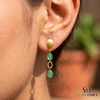 Oval Cabochon Emerald Beaded Drop Earrings With Diamond - Luxury Statement Jewelry