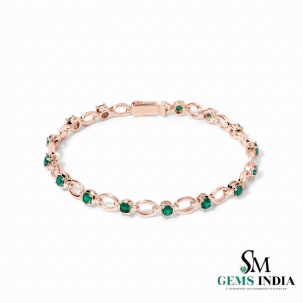 Round Emerald Station Link Bracelet - Gift For Her