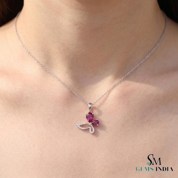 Elegant Pear Ruby Double Drop Pendant With Diamond Accents – Fine Jewelry Gift For Her