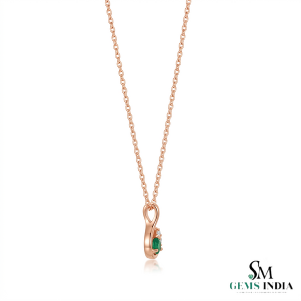 Round Emerald & Diamond Pendant With Elegant Curved Design - Fine Jewelry Gift For Her