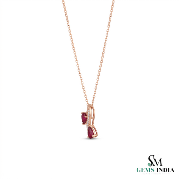 Pear Cut Ruby Pendant With Diamond - July Birthstone Jewelry