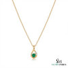 Round Emerald & Diamond Pendant With Elegant Curved Design - Fine Jewelry Gift For Her