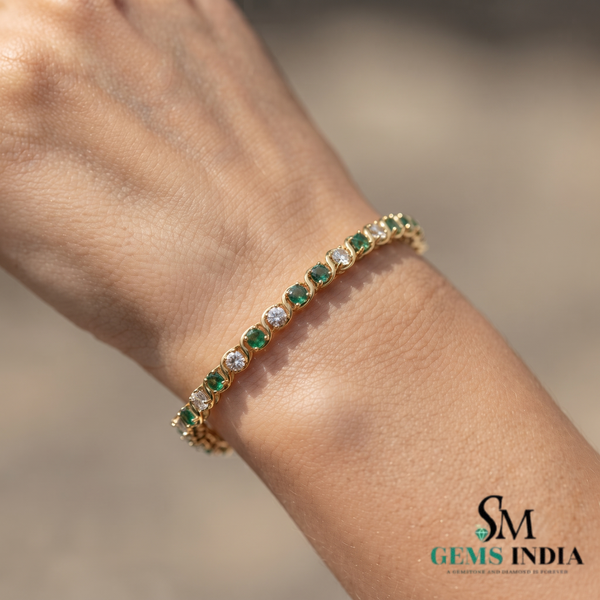 Luxury Round Emerald & Diamond Tennis Bracelet - Classic Luxury Bracelet