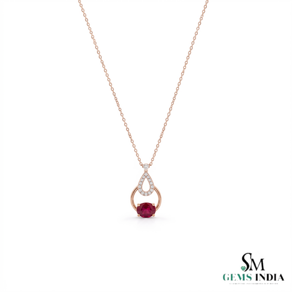 Oval Ruby & Diamond Pendant With Teardrop Design – Luxury Jewelry For Women