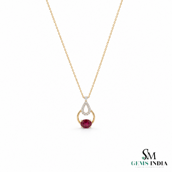 Oval Ruby & Diamond Pendant With Teardrop Design – Luxury Jewelry For Women