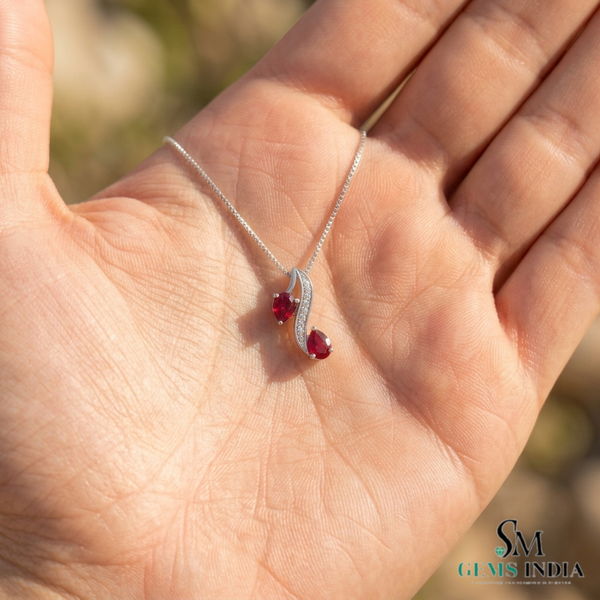 Pear Cut Ruby Pendant With Diamond - July Birthstone Jewelry