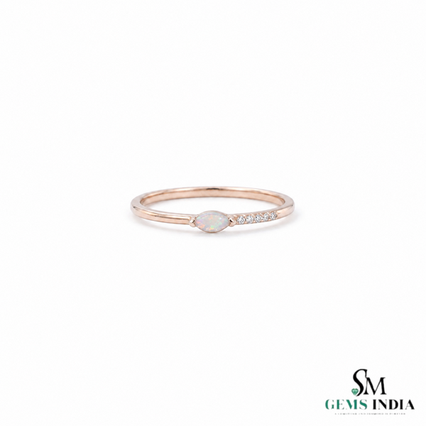 Marquise Opal Ring with Natural Diamonds – Elegant Gemstone Ring For Her