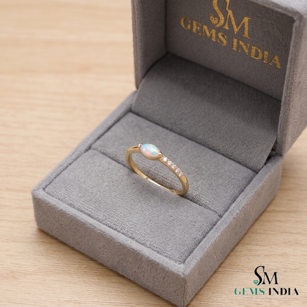 Marquise Opal Ring with Natural Diamonds – Elegant Gemstone Ring For Her