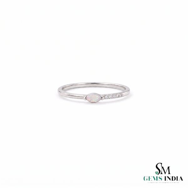 Marquise Opal Ring with Natural Diamonds – Elegant Gemstone Ring For Her