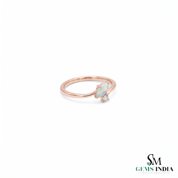 Marquise Opal Halo Ring with Diamond - Promise Ring For Her