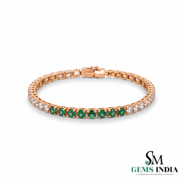 Luxury Round Emerald & Diamond Tennis Bracelet - Fine Jewelry for Women