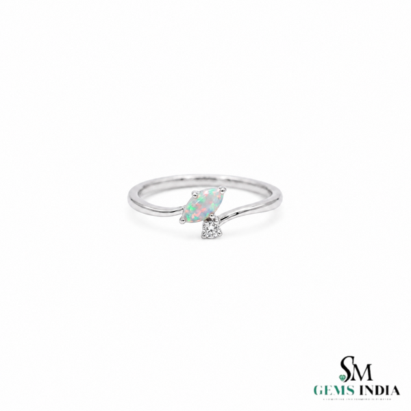 Marquise Opal Halo Ring with Diamond - Promise Ring For Her