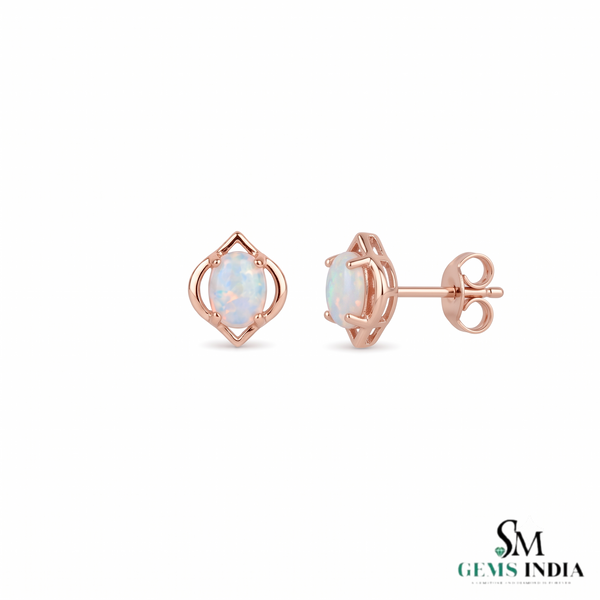 Oval Opal Stud Earrings With Geometric Openwork Design – Timeless Fine Jewelry