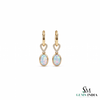 Oval Opal Drop Earrings With Diamond Heart Accent – Elegant Gold Dangle Earrings