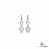 Oval Opal Drop Earrings With Diamond Heart Accent – Elegant Gold Dangle Earrings