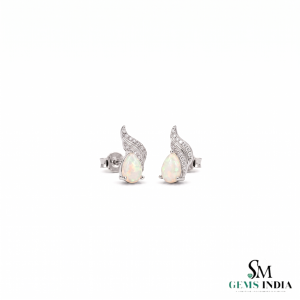 Pear Cut Opal Stud Earrings With Diamond Accent – Elegant Everyday Jewelry Gift