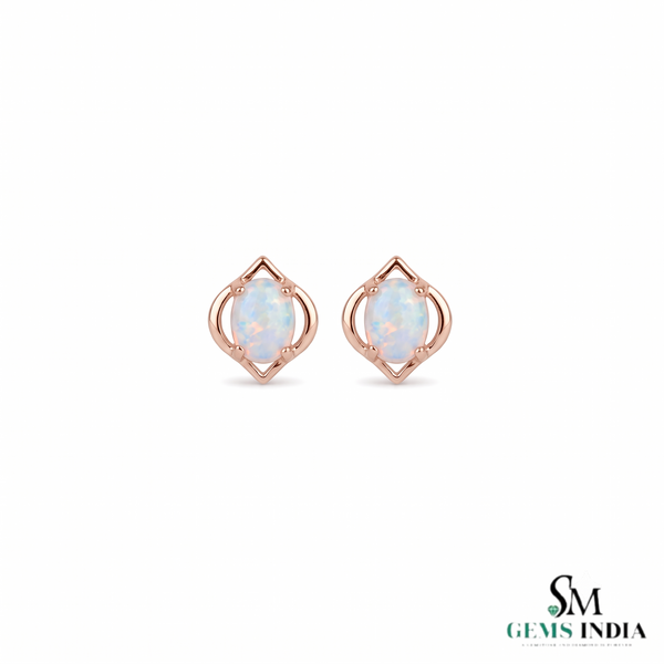 Oval Opal Stud Earrings With Geometric Openwork Design – Timeless Fine Jewelry