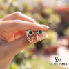 Emerald Cut Emerald Green Heart Drop Earrings with Diamond Accents