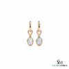Oval Opal Drop Earrings With Diamond Heart Accent – Elegant Gold Dangle Earrings