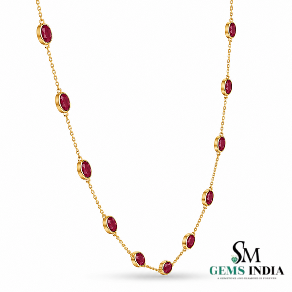 Oval Ruby Bezel Set Gold Chain Necklace - Elegant Everyday Accessory