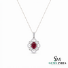 Oval Ruby & Diamond Floral Halo Pendant - Anniversary Gift for Her