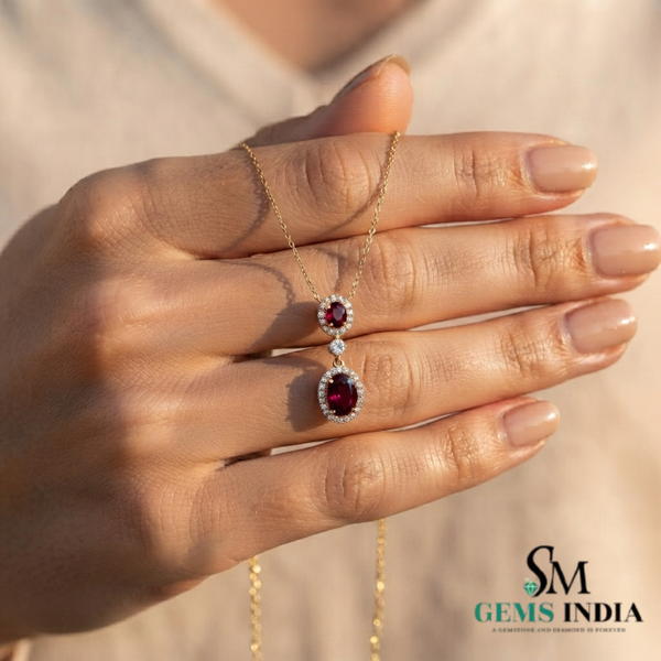Oval Ruby & Diamond Halo Pendant - Elegant Fine Jewelry for Women