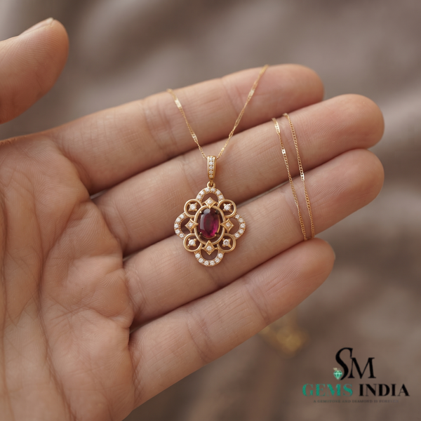 Vintage Oval Ruby & Diamond Filigree Pendant – Elegant Statement Jewelry