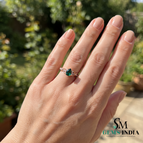 Pear Cut Emerald Green Gemstone Infinity Engagement - Green Gemstone Jewelry