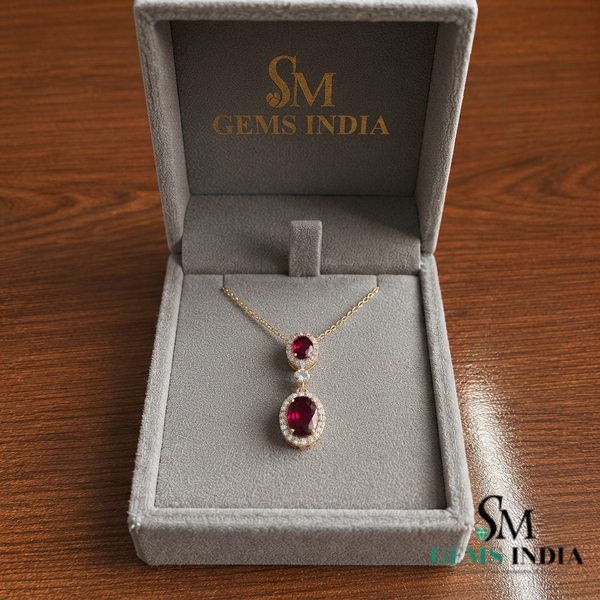 Oval Ruby & Diamond Halo Pendant - Elegant Fine Jewelry for Women