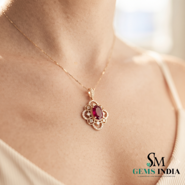 Vintage Oval Ruby & Diamond Filigree Pendant – Elegant Statement Jewelry