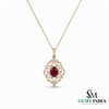 Vintage Oval Ruby & Diamond Filigree Pendant – Elegant Statement Jewelry