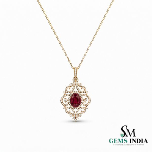 Vintage Oval Ruby & Diamond Filigree Pendant – Elegant Statement Jewelry