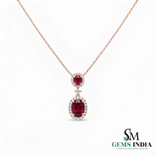 Oval Ruby & Diamond Halo Pendant - Elegant Fine Jewelry for Women