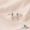 Emerald Cut Emerald Green Heart Drop Earrings with Diamond Accents
