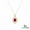 Oval Ruby & Diamond Floral Halo Pendant - Anniversary Gift for Her