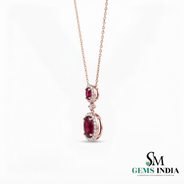 Oval Ruby & Diamond Halo Pendant - Elegant Fine Jewelry for Women