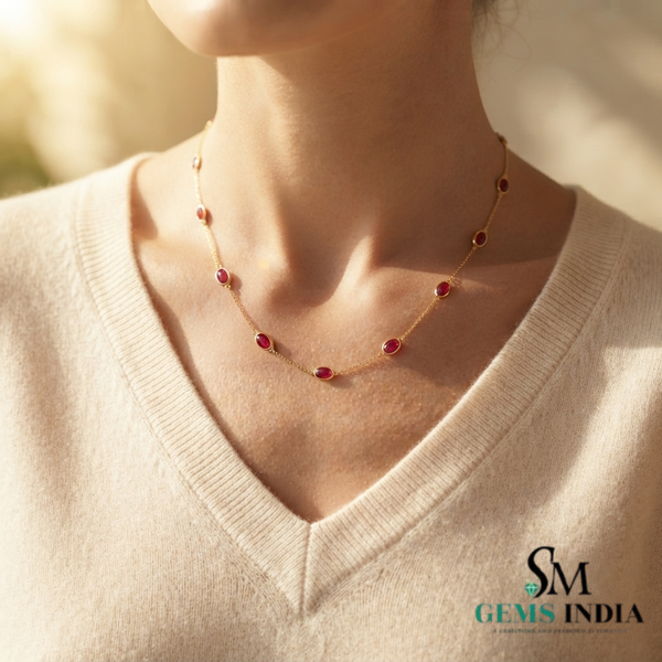 Oval Ruby Bezel Set Gold Chain Necklace - Elegant Everyday Accessory