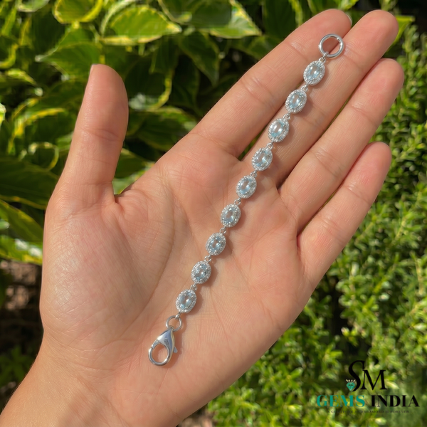 Aquamarine Oval Halo Diamond Tennis Bracelet - Fine Jewelry Gift for Women