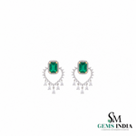 Emerald Cut Emerald Green Heart Drop Earrings with Diamond Accents