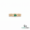 Pear Shape Emerald Green Diamond Double Band Promise Ring