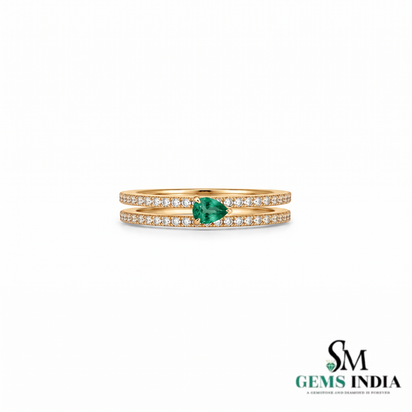 Pear Shape Emerald Green Diamond Double Band Promise Ring