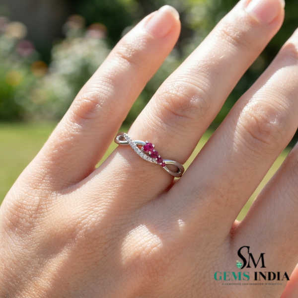 Natural Ruby & Diamond Crossover Ring in 14K Gold - Gift for Her