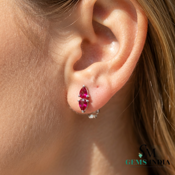 Pear Cut Ruby Stud Earrings – Double Teardrop Gemstone Earrings