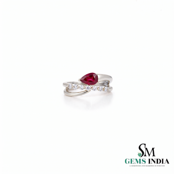 Pear Cut Ruby & Diamond Bypass Ring – Elegant Split Shank Statement Ring