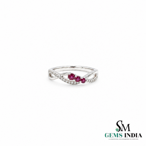 Natural Ruby & Diamond Crossover Ring in 14K Gold - Gift for Her