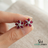 Pear Ruby Flower Stud Earrings with Diamond Accents – Elegant Statement Jewelry