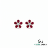 Pear Ruby Flower Stud Earrings with Diamond Accents – Elegant Statement Jewelry