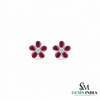 Pear Ruby Flower Stud Earrings with Diamond Accents – Elegant Statement Jewelry