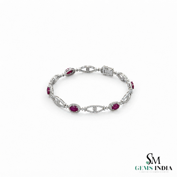 Luxury Natural Oval Ruby & Diamond Vintage Link Bracelet - Elegant Fine Jewelry