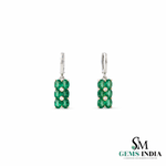 Oval Emerald Green Gemstone Drop Hoop Earrings with Diamond Accents